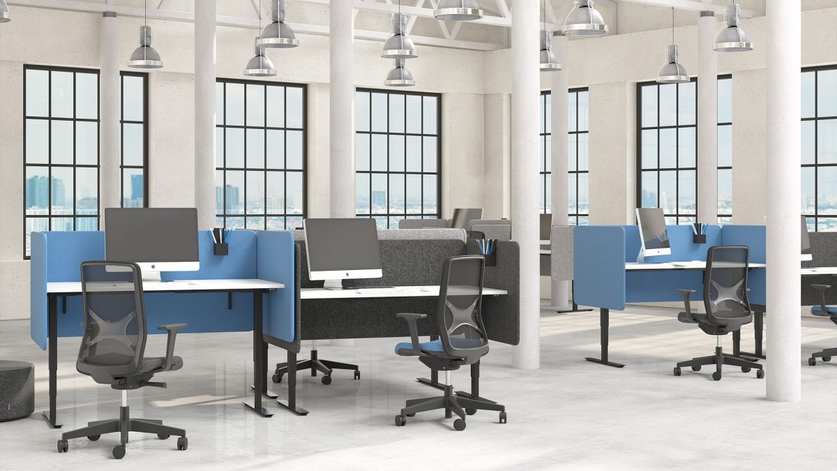 DESK 760 - modré a sivé dosky v kancelárií